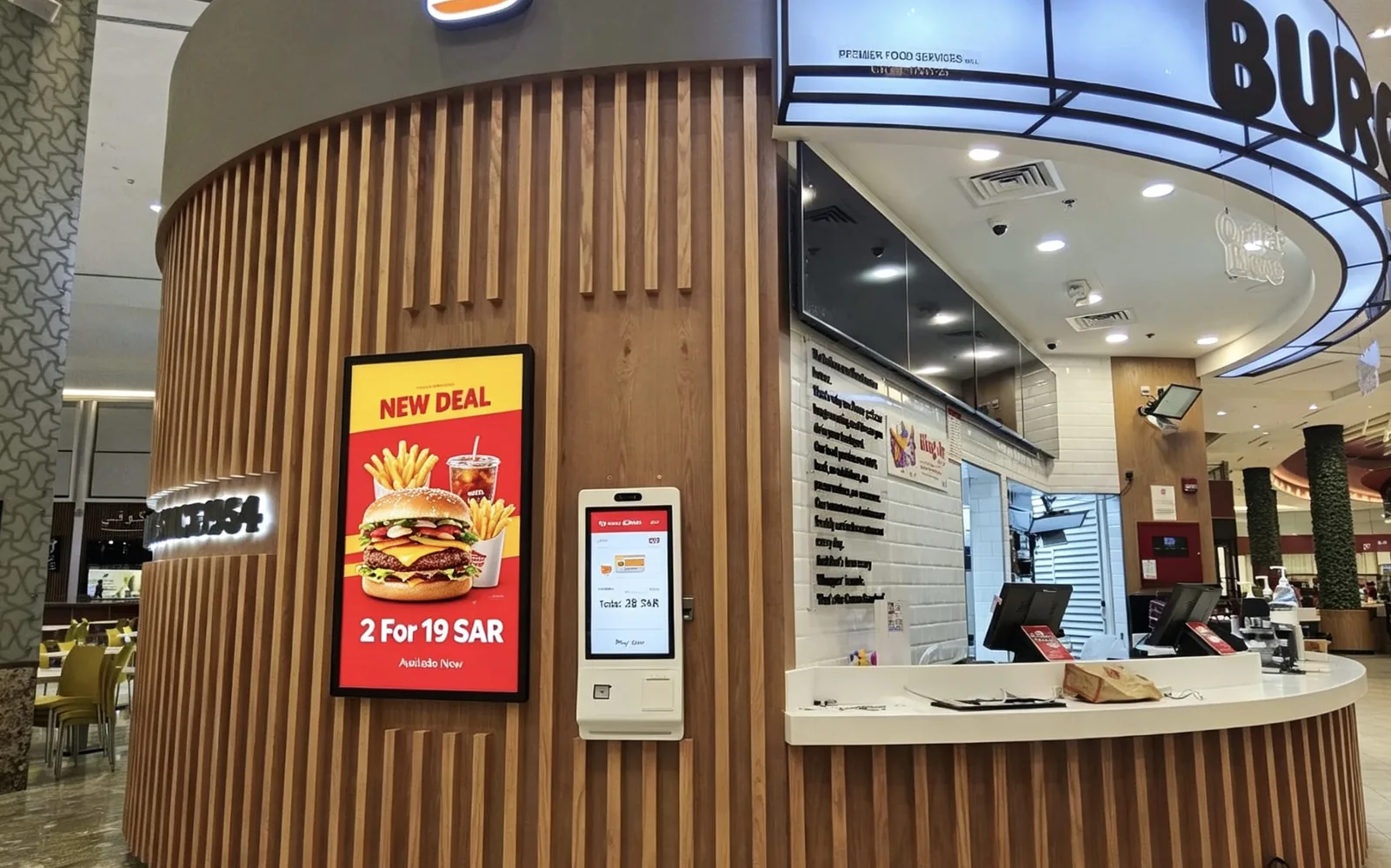 Digital poster and self-service kiosk at a Burger King restaurant